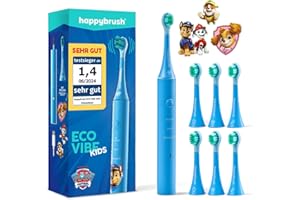 ‎HAPPYBRUSH happybrush® Elektrische Zahnbürste Kinder - „Die Höhle der Löwen” - TESTSIEGER* - Kinderzahnbürste im Paw Patrol Design - Inkl. 6 Aufsteckbürsten - 4 Monate Power Akku