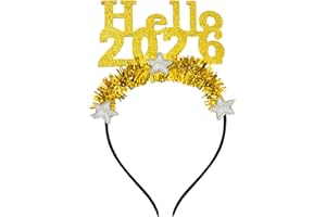 YIAJIA Happy New Year Headband, Hello 2026 New Year Headbands, Silver Sparkling Star Headband, New Year Headbands for Adults Kids for New Year's Eve, Evening Parties, and Parties (Gold, 1)