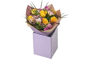 MORNING FLOWERS Scented Cheer Fresh Flower Bouquet with Yellow Roses, Limonium for Birthdays, Anniversaries, Weddings