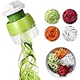 AUAUY Handheld Spiralizer Vegetable Slicer, Upgrade 4 in 1 Adjustable Spiral Slicer, Veggie Spiral Cutter Pasta Spaghetti Maker for Carrot, Fruit, Cucumber, Potato, Pumpkin, Zucchini, Noodle