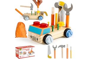 StarryTiger Cassetta Attrezzi Bambini Legno, 29 Pezzi Banco da Lavoro per Bambini, Giochi Legno Montessori, Regalo di Natale Ragazzo Bimbo 2 3 4 5 Anni