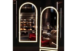 NEUWEABY Arched 165x60cm Full Body Mirror with Light, LED Floor Mirror, Wall Mounted Dimming & 3 Color Lighting for Bedroom, White