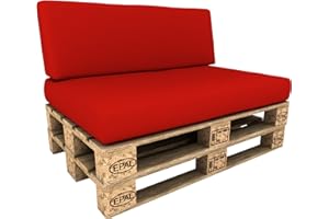 POKAR Set di Cuscini per Europallet Impermeabile da 2 Pezzi: 1x 120x80 + 1x 120x40, per Divano da Giardino, Schiuma Fredda, Senza Pallet, Rosso