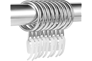tonyg-p 20 Pack Metal Curtain Rings with Plastic Curtain Hooks, 30mm Internal Diameter Curtain Drapery Pole Rod Rings (Silver)