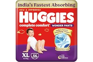 Huggies Complete Comfort Wonder Pants | Pant Style Baby Diapers Extra Large Size (XL), 56 Count | India's Fastest Absorbing Diaper, Prevents Diaper Rash, Ideal for 12 to 17 Kgs
