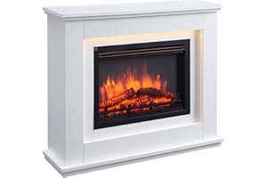 BALDERIA Chimenea eléctrica de pie Baldur | Con manto | Efecto de llama 3D | Calentador, Calefacción eléctrica 2000W | Iluminación ambiental LED | Mando a distancia, temporizador y termostato | Blanco