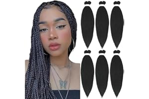 Xusuperb Pre Stretched Braiding Haare Short 1B Black 20 Zoll Kurz Easy Braids Extensions Schwarz Kanekalon Kunsthaar zum Einflechten 6 Packungen Weiche Knotless Yaki Flechten Haarverlängerungen(1B)