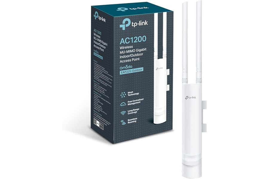 TP-Link EAP225-Outdoor AC1200 WiFi 5 Access Point, Support PoE MU-MIMO,Gigabit Wireless Access Points, Omada Mesh, Seamless Roaming, Optimal for Garden/Office WiFi, IP65 Weatherproof