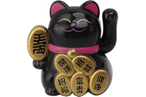 Mumusuki Winkekatze, Solarbetriebene Niedliche Glückskatze Maneki Neko Winkearm für Glück und Reichtum, Neko Winke Katze Chinesische für die Dekoration, Glücksbringer, Geschenke (Schwarz)
