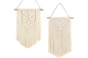 UNIKEEN 2 Piezas Macramé Tapiz Boho, 56cm x 22cm Tejido Tapiz Bohemio Colgante Geométrico Flecos Cuerda de Algodón Decoración para Dormitorio Balcón Salón Apartamento