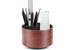 Czzmy Rund Stiftehalter,Leder,360° drehbar,Fernbedienungshalter, drehbarer Nachttisch, TV-Fernbedienung, Schreibtisch-Organizer für Stifte, Bürobedarf, Aufbewahrungsbox(1-Hellbraun)