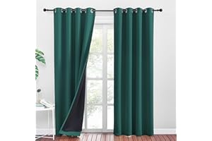 PONY DANCE Ciemnozielone zasłony na przelotkach, do salonu, zestaw 2 sztuk, wys. 245 x szer. 140 cm, zasłony zaciemniające, nieprzejrzyste, dwuwarstwowe, ciężkie, odporne na wysokie temperatury,