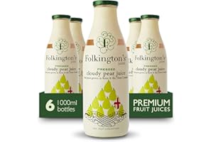 Folkington's Fruit Juice, Cloudy Pear, 6 Large Bottles, Pressed Fruit Juice, Bulk Pack 1 Litre - Pack of 6