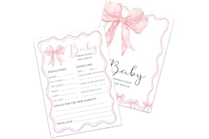 KADERAS 25 x Baby Prediction Cards, Baby-Shower Party Games Advice Card (Pink Bow)