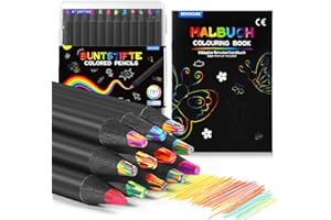 ‎ECHOCUBE ECHOCUBE 12 tęczowych kredek 7 w 1 do rysowania i pisania, akcesoria do majsterkowania dla dzieci, wielokolorowe drewniane kredki