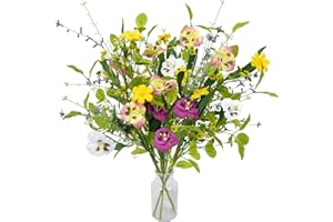 LXYANW 3 Piezas Flores Artificiales, Vistoso Ramo de Flores Artificiales de Seda Ramo de Flores Falsas Plantas Resistentes UV, para Interior Exterior Hogar, Jardín, Oficina, Cocina Decoración