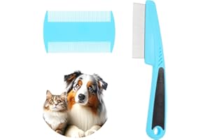Mynoozi Flohkamm für Haustiere, feine Zähne, Läusekämme, Edelstahlkopf, Flohkamm für Katzen, kleine Hunde, effektiv gegen Flöhe und Zecken, 2 Stück
