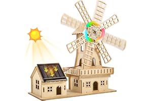 WINSONIK Kit de Puzzle 3D de Madera con Energía Solar Stem – Juguete de Construcción DIY de Casa Molino, Manualidad Educativa de Ciencia para Niños de 8 a 15 años y Adultos.