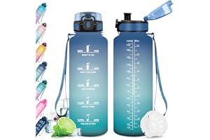 KollyKolla Gourde 1.5L Sport, Étanche et Réutilisable, Bouteille d'eau avec Marqueur de Temps et Filtre, Gourdes Graduée pour 1 Journee, Adulte, Gym, l'école, Voyage, Camping, Randonnée