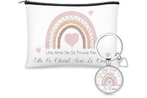 Xuniea Cadeau pour Meilleure Femme Amie Porte-Clés Petite Amie Trousse de Maquillage de Amitié Porte-Clés avec Texte Trousse de Toilette Portable avec Fermeture Éclair Trousse à Cosmétiques
