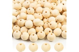 HFBOBP 50 Stück 25mm Holzperlen zum Auffädeln mit Bastelseilen, Runde Holzperlen Natur, Unbehandelte Perlen Holz für basteln DIY Schmuck Armband Halskette Dekorationen