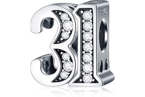 CRISNATA 5,10 to 50 52 55 56 60 65 70 75 80 Birthday Charms fit European Anniversary Bracelets, 925 Sterling Silver Number Charms with Clear CZ Stones, Gifts for Family/Lover/Friends