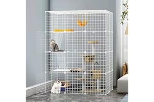 OLD TJIKKO Katzenkäfig,DIY Kleintierkäfig für Kaninchen,Gittergehege Katzenkäfig 4 stöckig,Meerschweinchen,Welpen,Pet Products Portable Metalldraht Yard Fence (White 4-3-2)(Four-Layer)