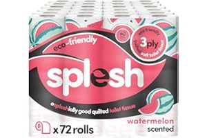 Splesh by Cusheen Toilet Roll 72 Rolls - Watermelon Scent Bulk Family Pack | Soft 3 Ply Quilted Bathroom Tissue Loo Rolls | Eco-Friendly, Sustainable Toilet Paper