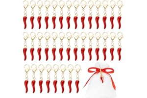 ZORVYN 36 Pezzi Ciondolo Corno Portafortuna Oro Peperoncino Rosso con Moschettone come Bomboniere Regalo di Laurea per Creazione di Gioielli e Fai da Te