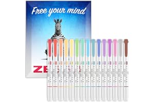 Zebra Pen Mildliner Dual Tip Highlighter Pens - Broad & Fine Tip Double Ended Markers - Pack of Colours in Envelope Gift Packaging - Acid-Free & Non Toxic Ink (15 Pack)
