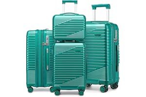 Sea choice Luggage Set 3 Piece 24" Expandable Suitcase Hardshell Lightweight Polycarbonate Trolley Case 8 Spinner Wheels Suitcases 4 Piece Set with YKK Zipper TSA Lock 14" 20" 24" 28" Turquoise Blue