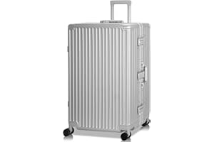 AnyZip Valigia Grande valigia bagaglio a mano PC ABS leggero Alluminio Trolley Rigido con serratura TSA e 4 ruote, senza cerniera (Argento,XL)