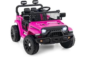 COSTWAY 12V Kids Ride on Car, 2 Motors Electric Off Road Truck with Remote Control, LED Lights, Music & Horn, Battery Powered Ride on Toy for 3+ Years Old Boys Girls (Pink)