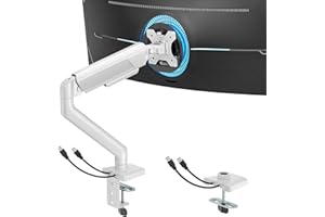 ARES WING Support de Moniteur avec USB A/C pour écran Plat incurvé de 17" à 40", Support d'écran réglable en Hauteur, capacité de Charge maximale 12 kg, Support Vesa 75/100 mm, Support de Bureau