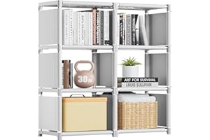 Tienily Book Shelf, Cube Storage Organizer, DIY Bookcase, Portable Metal Bookshelf, Tall Book case for Bedroom, Living Room, Study Room, Office, Closet, Black Cubicle Rack (White, 6-Grid)