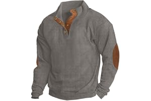 Hisir Mens Corduroy Sweatshirts Henley Neck Snap Buttons Stand Collar Long Sleeve Winter Sweatshirt Tops