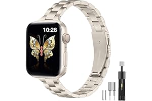 JJII SUNG Women Slim Metal Strap Compatible with Apple Watch Straps 38mm 40mm 41mm 42mm 44mm 45mm 46mm 49mm, Stainless Steel Strap with Installation Tool for iWatch Ultra 2, SE Series 10/9/8/7/6/5/4/3/2/1