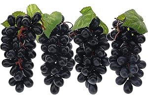 Meiwlong 4 Bunches Artificial Plastic Fake Black Grapes with Vines Garland Decoration Winery Farmhouse Table Fruit Model Handmade Photography Props