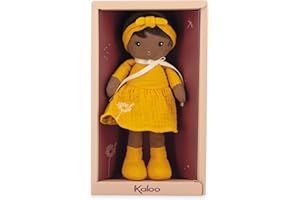 KALOO - Tendresse - Ma 1ère Poupée en Tissu Naomie - Poupée de Chiffon 25 cm - Robe Jaune - Jolie Boite Cadeau et Ruban Personnalisable - Dès la Naissance, K200008