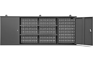 Jan Nowak Szafka do Warsztatu Wisząca Metalowa LEO | Perforowana Scianka 2 Zamykane Szafki Pojemne Półki na Narzędzia | 160 cm x 60 cm x 20 cm (Czarna)