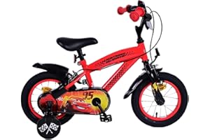 VOLARE Disney Cars - Bicicletta per bambini da 12 pollici con due freni a mano, sicurezza, comfort e divertimento in uno!