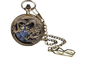 JewelryWe Taschenuhr Automatik Mechanische Herren Retro Römischen Ziffern Steampunk Skelett Uhr mit Kette