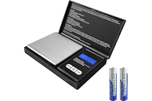 GIGTOOP Bilancia di Precisione 500g/0.01g Portatile Bilance per Gioielli(7 Unità),Bilancia Digitale con Display LCD Retroilluminato【Funzione Tara】,per Cucina/Caffè(2 batterie incluse) (Nero)