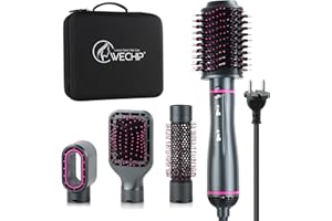 [4 en 1] WeChip Cepillo Secador de Pelo, Cepillo Electrico Pelo [multifunción] [Ion negativo] Cepillo Alisador Pelo reduce el encrespamiento antiestático, adecuado para todo tipo de cabello Rosa Roja