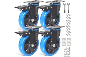 IQWTU Ruote per Mobili Pesanti da 125MM, Ruote per Carrello con Freno Carico 800kg, Set di 4 Rotelle Girevoli per Mobili Rotanti a 360°, Ruota Pesanti Rotelle in PU Silenziose e Resistenti