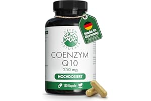 ‎GREEN NATURALS Coenzym Q10 hochdosiert – 250mg pro Kapsel – 180 vegane Kapseln – 6 Monate Reichweite – hochwertiges Q10 aus Fermentation gewonnen – Green Naturals®
