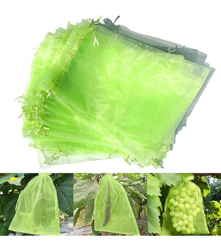 Sachet Protection Raisin LINSOCLE Sac Protection Fruits 40x30cm, 50 Pièces , Sac De Protection Fruits Respirant Avec Cordon De Serrage Pour Potéger Les Grappes De Raisin Insectes Et Oiseaux Sac Filet Sachet
