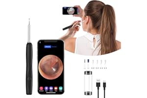 Wolady Otoscopio Endoscopio para Oidos Camara 1600P WIFI Limpiador de Oidos con 6 LED Kit de Limpieza de Oídos para Eliminación de Cerumen para iPhone, Tabletas y Android