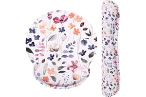 Ksriylm Tapis de Souris Support de Repose-Poignet,Repose Poignet Clavier Ergonomique,Kit de Repose Poignet Clavier,Tapis de Souris en Mousse à mémoire pour Bureau,Jeu,Ordinateur（Fleurs Aquarelles）