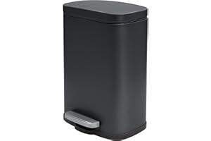 Spirella - Poubelle de Salle de Bain à Pédale AKIRA - Acier Inoxydable Haut de Gamme - Fermeture Silencieuse Easy-Close - Noir Mat - 5L